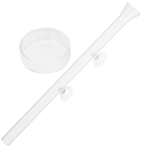 HONITANO Tubo de Alimentación para Camarones de Cristal de 35 Cm con Bandeja Grande para Acuario, Comedero Transparente para Peces y Camarones, Contenedor de Alimentación Fácil de Limpiar