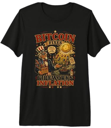 Bitcoin Risolve l'Inflazione Fuochi d'Artificio T-Shirt Maglietta Premium