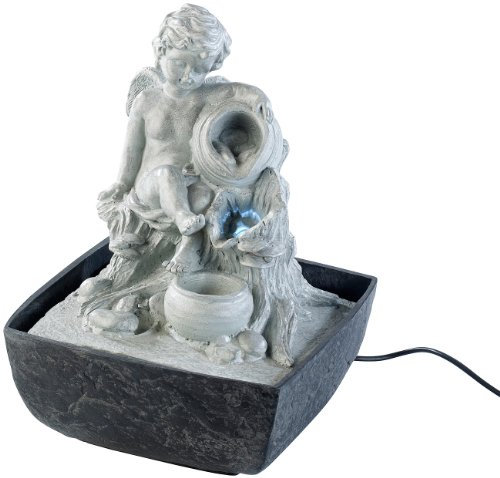 infactory Zimmerbrunnen mit LED: Beleuchteter Zimmerbrunnen mit Engel (Pumpe, Licht, Beleuchtung)