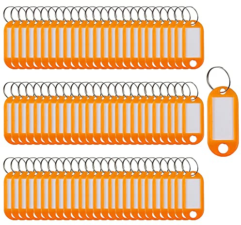 Nyckeletiketter 100 stycken nyckelring etiketter nyckeletiketter plast nyckelringar ID-etiketter nyckelringar namnetiketter bagage ID-etiketter med etiketter delad ring nyckelring 5 x 2.2cm Orange