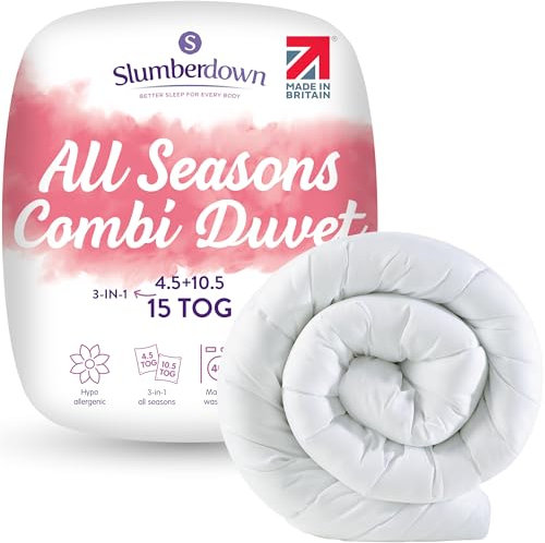 Slumberdown All Seasons 3-in-1 Super King Duvet 13.5 Tog - 4.5 + 9 Tog Combi Quilt for All-Year Round Comfort | UK-Made, Soft Touch Cover, Non-Allergenic, Washable (260 x 220cm)