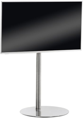 CLP Supporto TV da Pavimento 55-57 Pollici VESA 100x100-600x400, Base Universale Stabile, Portata Fino a 40 kg, Colore:Acciaio Inossidabile, Forma:Rotondo