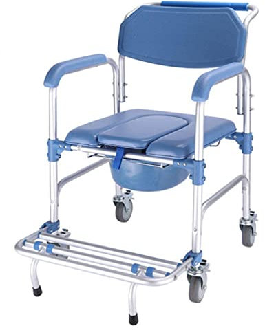 4 in 1 Commode Chair/with Wheeled Toilet Chair/Wheelchair Shower Transport Chair/Bathroom Bath Stool, 4 Wheel Brakes(360°)/Foldable Mobile Toilet Elderly Disabled Person 441lb Obesity WM-LIHGT /