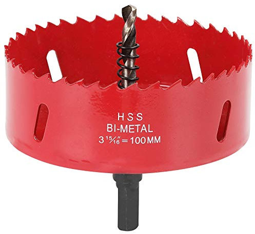 Lochsäge 100mm Holz, Schnellarbeitsstahl HSS M42 Bi-Metall Lochbohrer, Lochfräser mit Sechskant-Schaft und Bohrer für Kunststoff, Trockenbau und Rigips