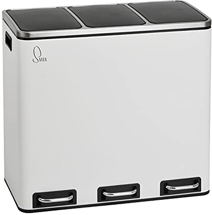 SVITA TM3X18 Mülleimer mit 3 Fächern Papierkorb 54L Treteimer Abfalleimer Recycling Mülltrennung 3 x 18 Liter pulverbeschichteter Stahl Weiß mit Griffen
