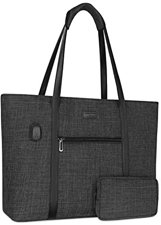 MOSISO USB Port Laptop Tote Bag for Women, 17.3 inch Laptop Bag, Black | Compatible with MacBook, Notebook and Chromebook, 17-17.3 inch Work Travel Business with Small Purse