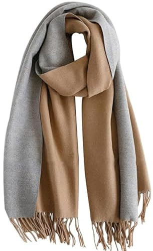PFLife Damen Kaschmir Schal Wärmender Winter Schal Wendbares Modell mit Fransen Weiche große Kaschmir Decke, 80'' * 27'' (200 x 70 cm), Beige Grau