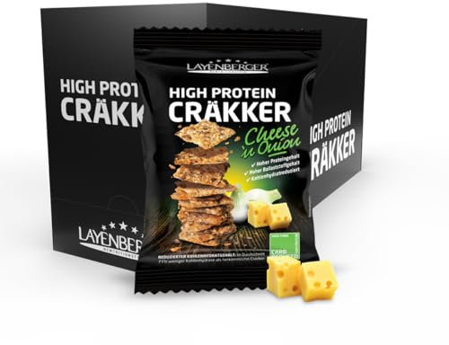 Layenberger High Protein Cräkker, Snacks mit viel Eiweiß und wenig Kohlenhydraten, (8 x 75 g) - Cheese`n Onion