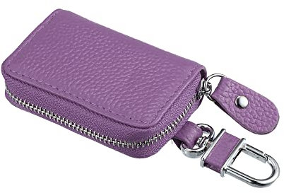 X AUTOHAUX Faux Leather Zipper Car Fob Key Case for Auto Remote Key Purple