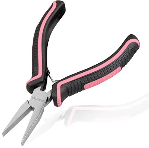LEONTOOL 5-Inch Mini Flat Nose Pliers for Jewelry Making Smooth Jaws Duck Billed Pliers Small Flat Pliers Jewelry Making Supplies for Wire Bending Straightening, Pink Tool for Women