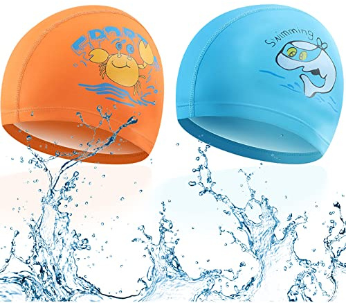 2 Stück Badekappe für Kinder, Badekappe für Mädchen, Schwimmkappe für Kinder, geeignet für Kinder von 6 bis 12 Jahren, geeignet für Jungen und Mädchen