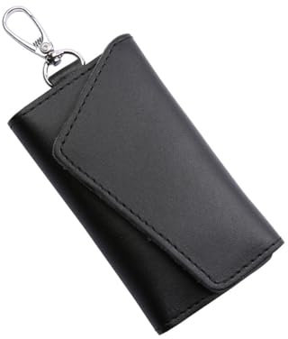 JNNJ Custodia in Vera Pelle per Le Chiavi Dell'auto, Portachiavi in Sottile e Compatto, Borsa Chiavi per Auto con Scomparto per Tessere, Auto Multi-funzione Portachiavi Custodia Della Carta(Nero)