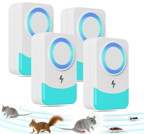 4 Pack Répulsif Ultrason Anti Rongeur Insectes, 60/s Fréquence de Changement Puissant Ultrason Souris et Rats pour Occasions Polyvalentes Anti Rats, Souris, Fourmis, Cafards