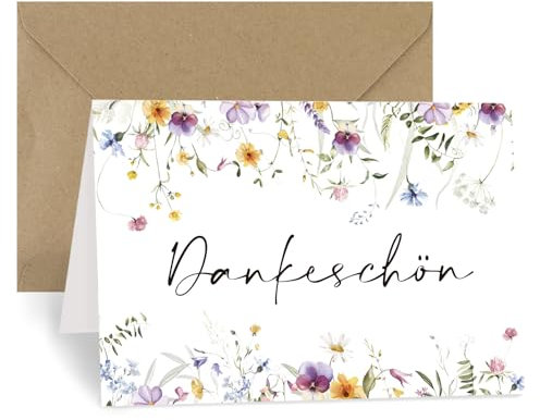 BETESSIN Dankeskarte - Dankeschön - Grußkarte im Blumenstil - Din A6 Faltkarte mit Kraftpapier Umschlag - Dankeschön Geschenke für Familie, Freunde, Kollegen, Lehrern uvm.