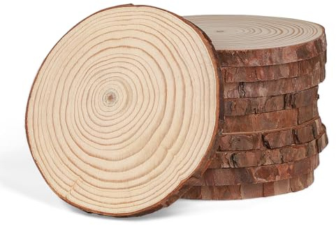 MIGUBIGU 10Pcs Dischi Legno 13-14 cm, Dischetti di Legno da Decorare, Fette di con Corteccia, Tronchi Decorativi, Diametro, per Pirografo, Intagliare, Decorazioni Natalizie e Nuziali