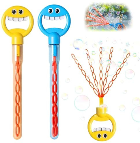 2 Stück Große Seifenblasenstab, Seifenblasenmaschine Kinder mit Seifenblasenlösung, Seifenblasen Spielzeug für Hochzeit, Kindergeburtstag, Polterabend Große Seifenblasen für Kinder & Erwachsene