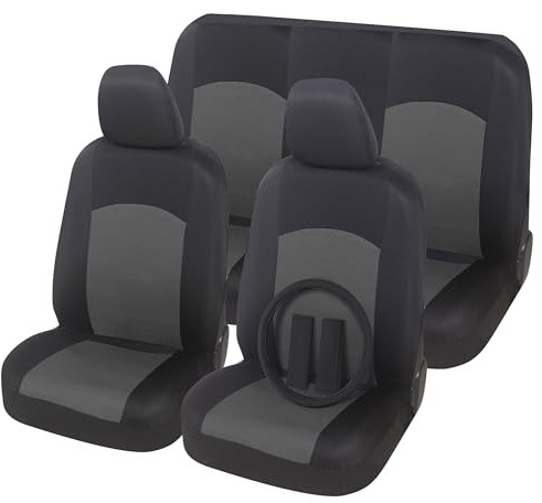 Auto Accessori Lupex Coprisedili Universali Auto Soft, Set Completo Fodere Anteriore e Posteriore, coprivolante e cintura, Tessuto in Policotone, No Suv (Grigio)