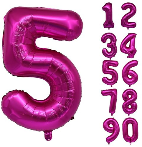32 Inch Number Balloons Giant Number Aluminium Foil Helium Balloons for Birthday Party Celebration Decoration New Year Baby Shower Anniversary (Pink, 5)