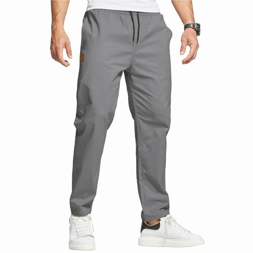 ZOXOZ Men Casual Chino Trousers Joggers for Men Work Trousers Tracksuit Bottoms Open Hem Elasticate Waist with 4 Pockets Grey L