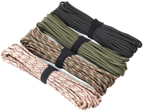 HOTUT 4 stycken Paracord 4 mm, 7 trådar, 100 % nylon rep 10M typ III fallskärmsrep för utomhuscamping, överlevnad, utomhus, handgjord, 250 kg brottbelastning