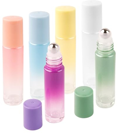 BigKego 6 stycken, 10 ml, rulle, flaska, tom med rostfritt stål, rullboll, påfyllningsbara, glasflaskor, rull-on-behållare för eteriska oljor, parfym, massage, kosmetika (gradientfärg)
