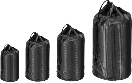 PATIKIL Stuff Sack 4x7/5x10/6x13, 4 Pcs Waterproof Outdoor Storage Sack Portable Drawstring Dust Flap Bag Sleeping Bag for Camping Hiking Backpacking, Black