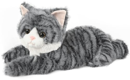 Grey Tabby Cat Stuffed Animals, Microwavable Stuffed Animal Adorable Fluffy Plush for Warmth & Comfort, Heatable & Coolable Lavender Scent Cat Toys, Cute Soft Plushie Cat Gifts for Kids & Adults