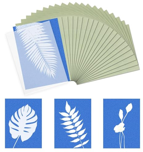 GVSS 24 pezzi carta cianotipo ad alta sensibilità, 21 x 14,8 cm, carta da stampa solare A5 professionale, con strumento in acrilico trasparente, per artigianato, fai da te e progetti artistici