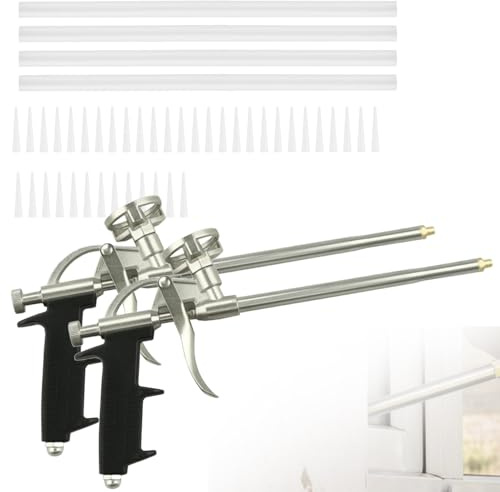 2 pistolas de espuma de poliuretano, pistola profesional de espuma de construcción, con 4 boquillas largas y 40 boquillas cortas para sellar, rellenar, color negro