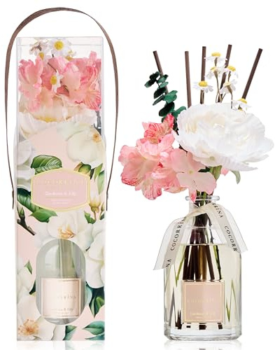 COCORRÍNA Fiore Diffusore Profumo Ambiente 250ml, con Bastoncini, Gardenia & Lily, Fragranza Naturale e Durevole, per Soggiorno, Camera da Letto, Bagno, Idea Regalo per Donna