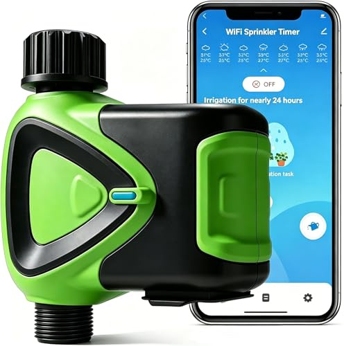 WLAN-bevattningsdator: Smart bevattningstimer med Tuya-app, regnfördröjning, automatisk vattningstimer för trädgård, balkong, kompatibel med Alexa & Google Assistant
