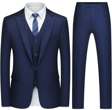 QUELDRA Men's Suits 3 Piece Slim Fit 1 Button Business Formal Navy