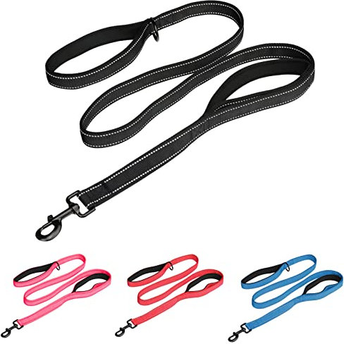 MEKEET Large Dog Lead Leash, 1.5m Double Handles Dog Lead Heavy Duty Strong Nylon Reflective Dog Leash with 2 Padded Handles Extra Traffic Lead for Safety Training Walking Medium Large Pets