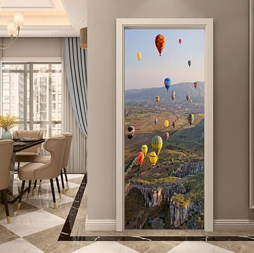 FLFK 3D Door Stickers Peel and Stick 77x200cm,Self-Adhesive Door Murals Wallpaper Poster Hot-air Balloon Decals for Home Decor(2Pcs/Set)