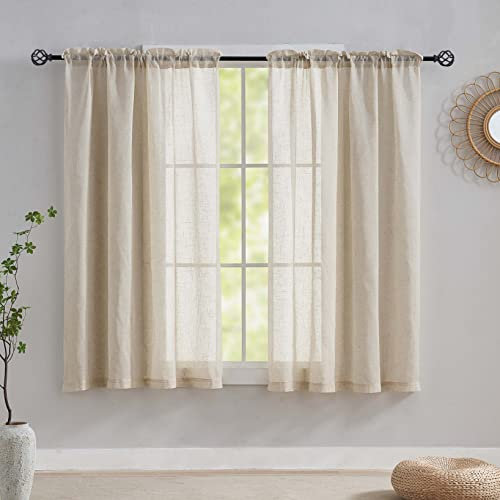 Home Brilliant Net Curtains Soft Natrual Linen Sheer Curtains Premium Window Drapery for Bedroom, 2 Panels, 63 inches Drop