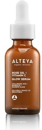 Alteya Organic Luminous Rose Face Serum 30ml – NaTrue Certified Organic Glow-Boosting Serum with Rose Oil, Vitamin C & Hyaluronic Acid – Hydrating & Nourishing for All Skin Types