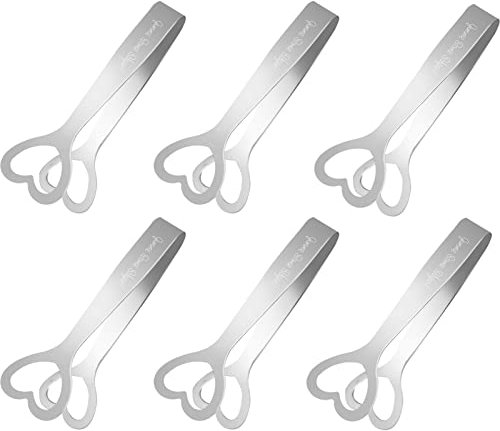 6 pinze per zucchero in acciaio inox, a forma di cuore, mini pinze per cubetti di ghiaccio, in argento, piccole pinze per limoni, per alimenti, dolci, torte, tè, caffè, cucina, bar, feste di nozze