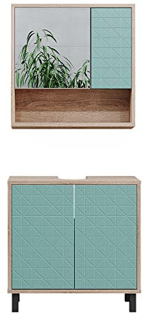Vicco Badmöbel-Set Mintgrün Agasta, bestehend aus Waschbeckenunterschrank, Badspiegelschrank - Mattes Finish für modernen Minimalismus