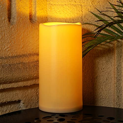 Homemory 15,2 cm x 30,5 cm Große Outdoor Flammenlose Kerze, Wasserdicht mit 6-Stunden-Timer, Batteriebetriebene Kerze, Elfenbeinfarbener Kunststoff, Super Lange Lebensdauer für ein halbes Jahr