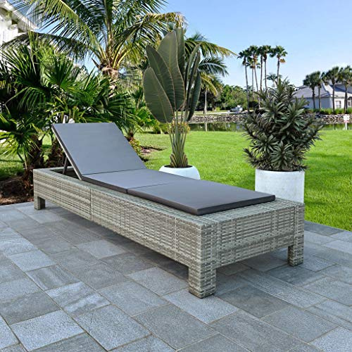 WEHUOSIF Sunbed with Cushion,Wicker Chaise Lounge,Outdoor Lounge Chairs,Patio Lounger,Both Sides are Adjustable for Comfortable Positions,for Garden, Balcony,Poolside,Gray Poly Rattan