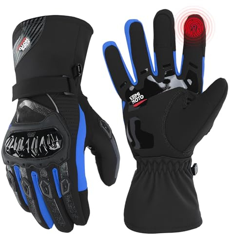 KEMIMOTO Guanti Moto Invernali, Guanti da Moto Termici Uomo Donna con Touch Screen e Impermeabile Protezione, Adatti da 0°C a 5°C, Ideali per Motociclismo a Ciclismo