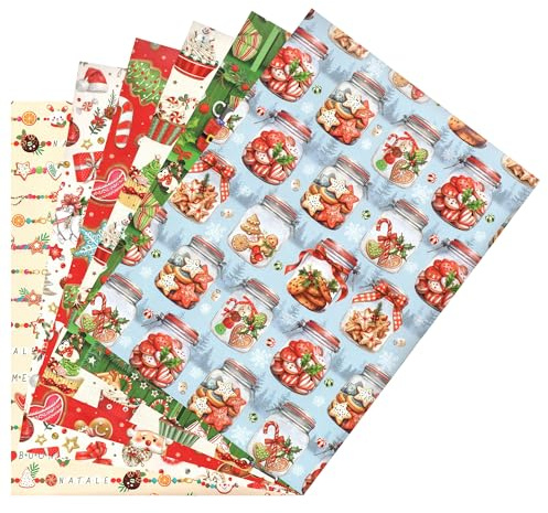 ARKRAFT set 6 fogli carta da regalo natale natalizio formato 90 x 65 cm carta FSC confezione senza plastica (NAT19)