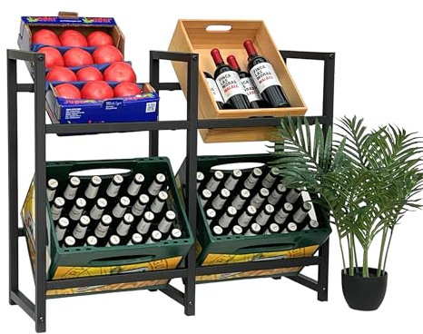 DanDiBo Getränkekistenregal 4 Kisten Schwarz Metall Stehend 96476 Getränkekistenhalter 91 cm Getränkekistenständer Flaschenkistenregal