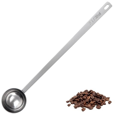 U-Taste 30ml Kaffeelöffel: Mess-Kaffeelöffel aus 18/8 Edelstahl mit 21,5cm extra langem Griff für gemahlenen Kaffee, Bohnen, Pulver, Espresso, ideal für hohe Kanister, Gläser, Dosen (30ml, Silber)
