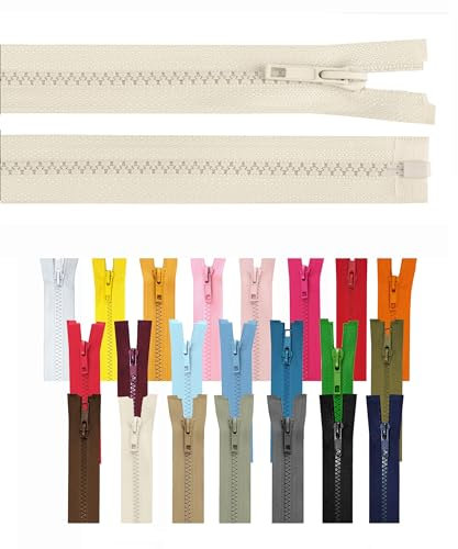 Reißverschluss teilbar Jackenreißverschluss Kunststoff Krampe Zähne grob 5mm Jacken Mantel Taschen Creme_Beige 60cm