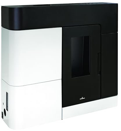 Maestro Ferretero - Estufa de Pellet Extraplana Hydro Negro Y Blanco de 18 kW, 61419 BTU, Ventilación Directa, Alta Eficiencia, Montaje en Piso, Hierro Fundido y Acero Inoxidable