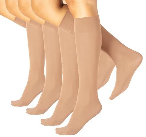 CALZITALY 4 par ogenomskinliga knästrumpor, höga mikrofiberstrumpor | svart, blå | 40 den | italienska strumpor, Naturligt Venedig, One Size Stor