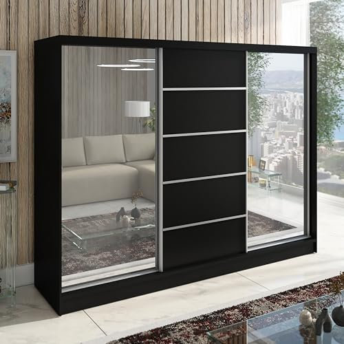 A&J MöbelLand Schwebetürenschrank, Weiß (Schwarz)