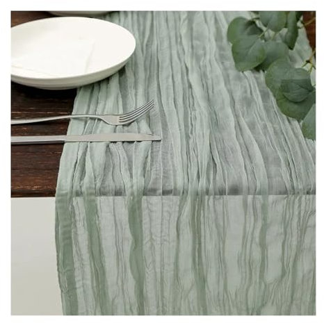 OZLCUA Runner da tavola in Garza Semi-Sheer Gauze Table Runner Cheesecloth Table Setting Dining Vintage Wedding Party Christmas Banquets Arches Home Decor Lavabile Tablerunner(LightGreen,90x400cm)