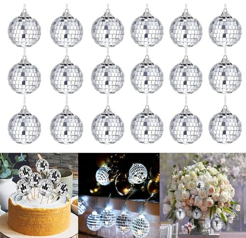 24 Stücke Silber Spiegelkugel zum Aufhängen,Mini Discokugel,Diskokugel Deko,Kleine Disco Ball Hanging Mirror Ball Ornamente,für Weihnachtsbaumdekoration, Vergleichende Hochzeitsfeier Kuchen,2CM